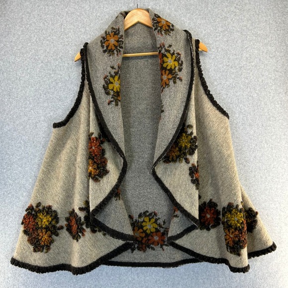 Jackets & Blazers - Boho Floral‎ Knit Vest Brown Neutrals Sleeveless Open Front Cardigan Womens OS